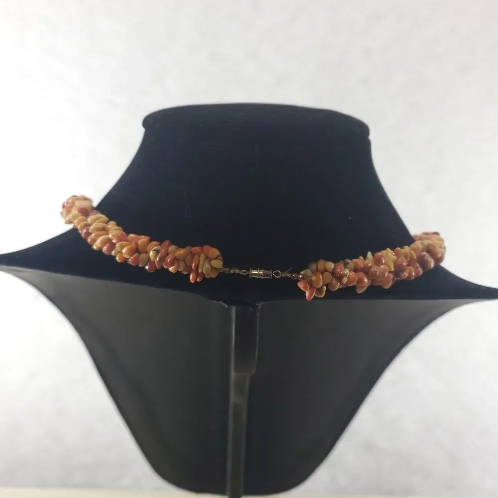 Vintage Lee Sands Inlaid Lion Pendant Statement Necklace Coral Orange 9" 22" - Picture 4 of 12